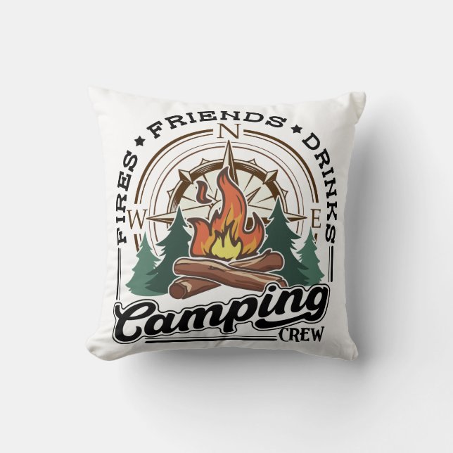 Coussin Camping Crew Fries Amis Boissons (Recto)