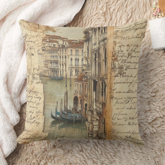 Coussin Canal vintage de Venise avec script manuscrit (Couverture)