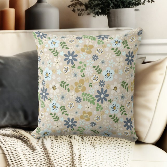 Coussin Canapé Beige Bleu Et Or Floral (throw pillow for living room floral couch throw pillow grey, blue and beige)