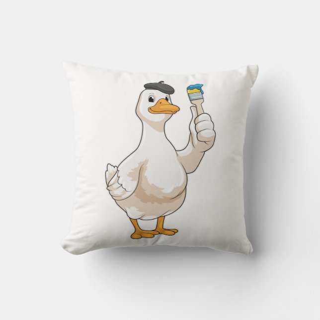 Coussin Canard comme peintre avec pinceau (Recto)