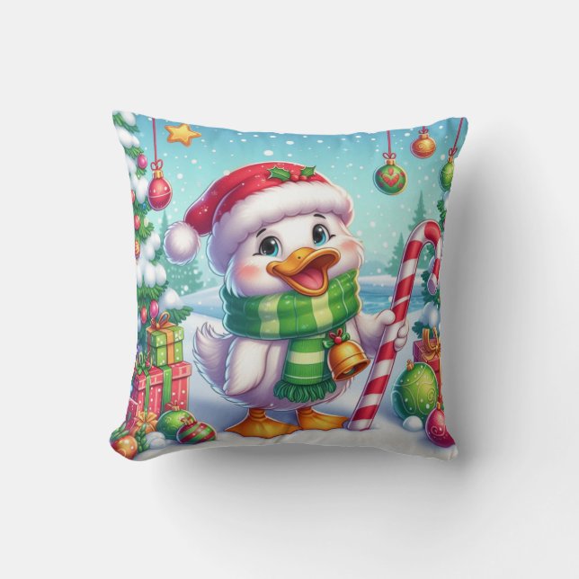 Coussin Canard de Noël coloré mignon (Recto)