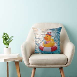 Coussin Canard en caoutchouc jaune patriotique USA dans un