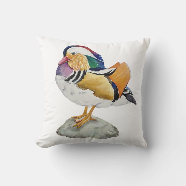 Coussin Canard mandarin à l'aquarelle (Recto)