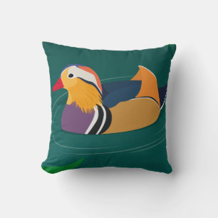 Coussin Canard mandarin coloré Art moderne sur fond vert
