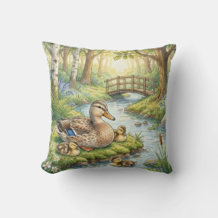 Coussin Canard mignon et bébés Animaux de rivière et de la