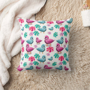 Coussin Canard mignon motif floral Kawaii rose bleu