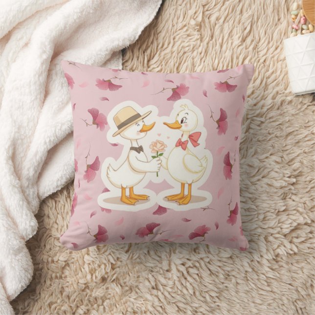 Coussin Canards romantiques aux fleurs (Couverture)