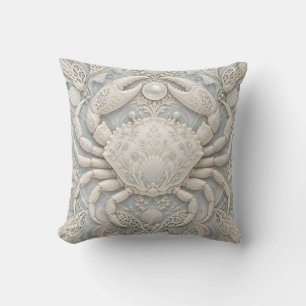 Coussin Cancer Ivoire Bleu Relief Style Porcelaine