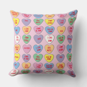 Coussin Candy Hearts messages personnalisés Valentine