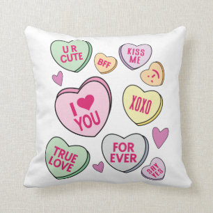 Coussin Candy Hearts Valentines Day Coeurs de conversation
