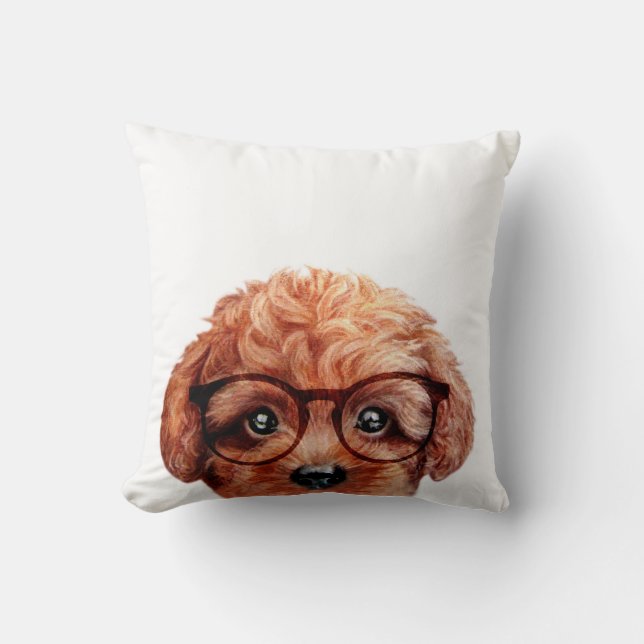 Coussin Caniche de jouet Brown avec des verres (Recto)