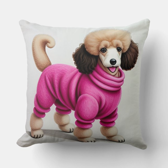 Coussin Caniche élégant portant du rose (Recto)