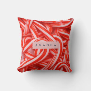Coussin Canne à bonbon rouge et blanche personnalisée