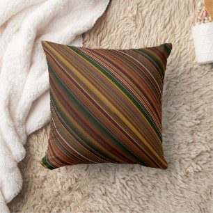 Coussin Canopée d'automne Brun et vert rayé et à carreaux