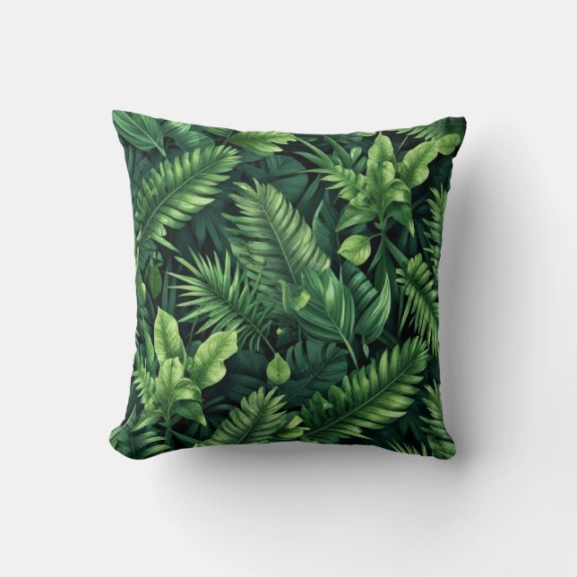 Coussin Canopée émeraude exotique : une composition luxuri (Recto)