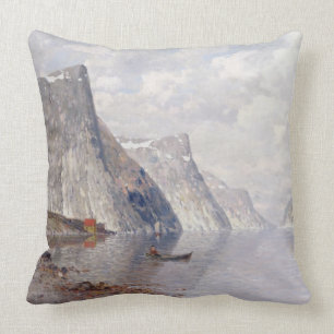 Coussin Canotage sur un fjord norvégien (huile sur la