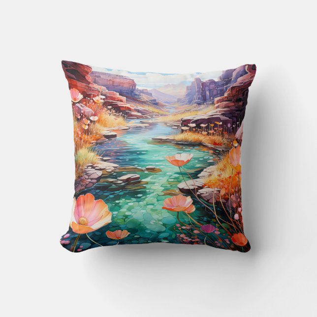 Coussin Canyon coloré Aquarelle Paysage Art (Recto)