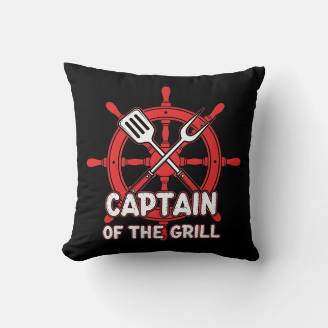 Coussin Capitaine de barbecue drôle à la voile de la grill (Recto)