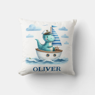Coussin Capitaine nautique personnalisé de dinosaure migno