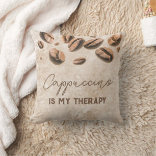 Coussin Cappuccino est ma thérapie mignonne drôle Dire Caf