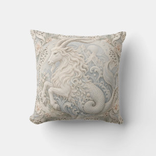 Coussin Capricorne Ivoire Bleu Style Relief Porcelaine