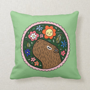 Coussin Capybara Graphic Cute capybara avec fleurs 