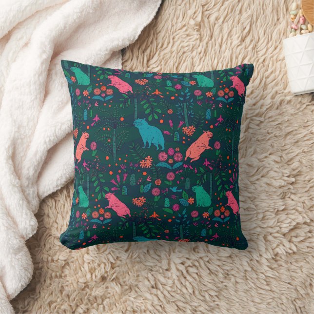 Coussin Capybara joueur dans la forêt – Sans couture tropi (Couverture)