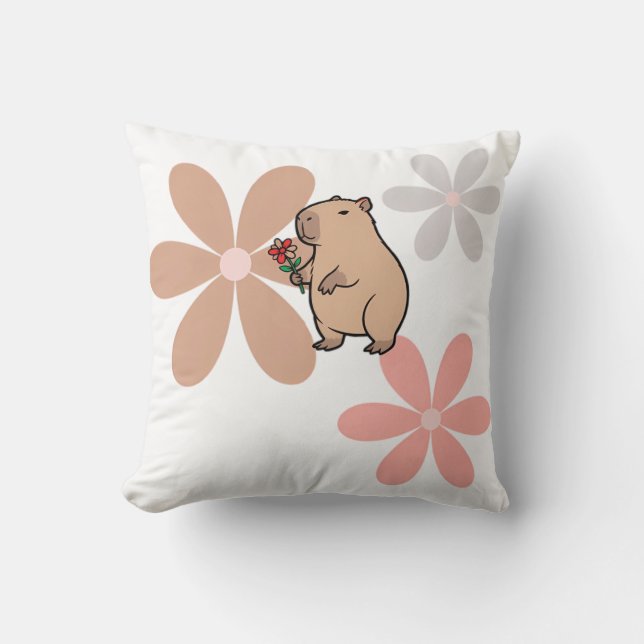 Coussin  Capybara Mignon Avec Fleur  (Recto)