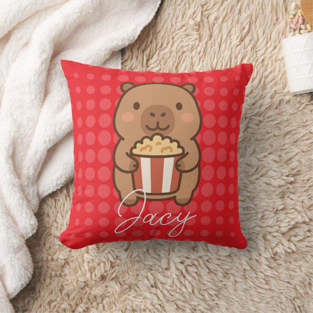 Coussin Capybara mignon mangeant du pop-corn (Couverture)