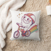Coussin Caractère joyeux de dessin sur vélo avec arc-en-ci (Couverture)