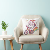 Coussin Caractère joyeux de dessin sur vélo avec arc-en-ci (Chaise)