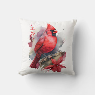 Coussin Cardinal d'aquarelle rouge