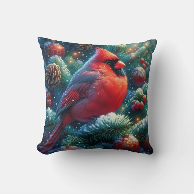 Coussin Cardinal de Noël/hiver (Recto)