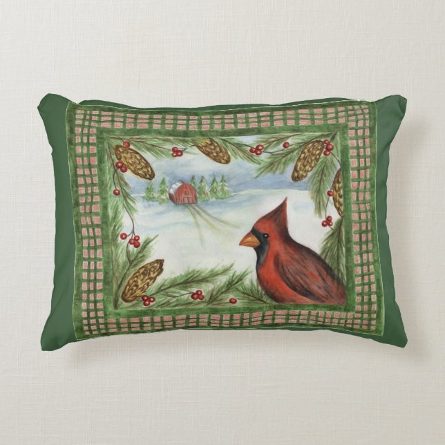 Coussin cardinal de Noël rustique (Devant)