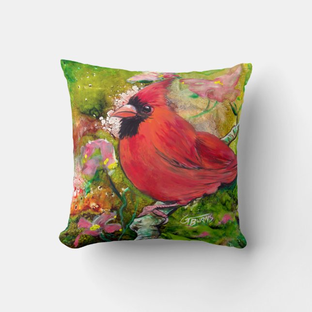 Coussin Cardinal du Kentucky au printemps par des brûlures (Recto)