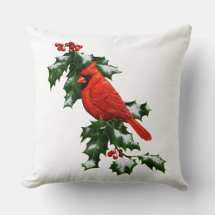 Coussin Cardinal du Nord mâle et houx