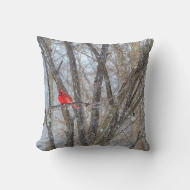 Coussin Cardinal et mésange (Recto)