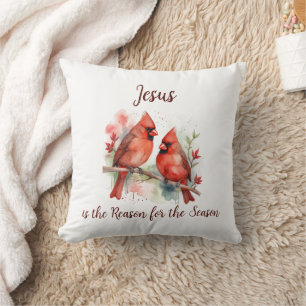 Coussin Cardinal rouge de Noël Jésus raison de la saison