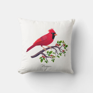 Coussin Cardinal rouge perché sur une branche d'arbre