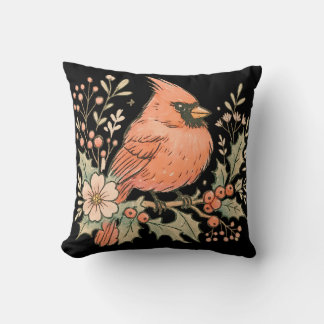 Coussin Cardinal vintage aux fleurs d'hiver