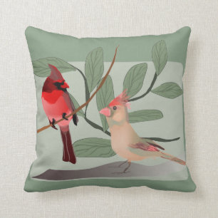 Coussin Cardinaux deux oiseaux rouges sur la branche