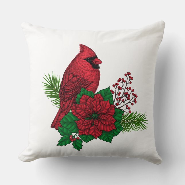 Coussin Cardinaux rouges sur décoration de Noël (Recto)