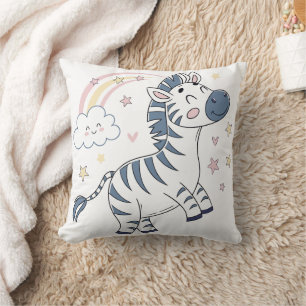 Coussin Caricature adorable Zèbre avec arc-en-ciel et étoi