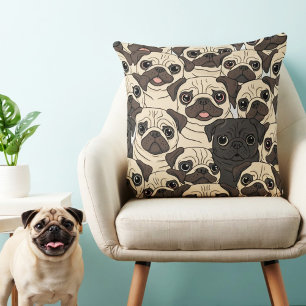 Coussin Caricature beige mignon carlin chien sans couture