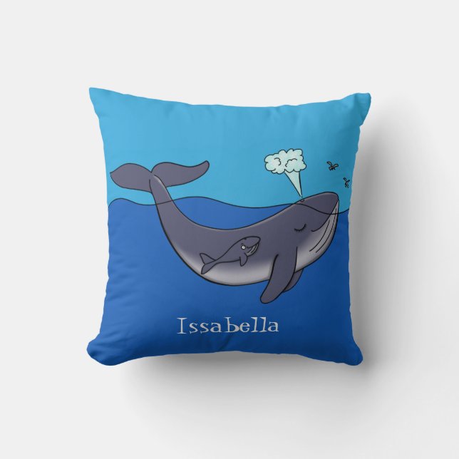 Coussin Caricature de baleine mignonne et de baleine de ve (Recto)