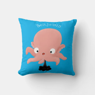 Coussin Caricature de bébé pieuvre rose mignonne humour