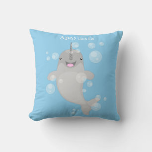 Coussin Caricature de bulles de narval joyeux