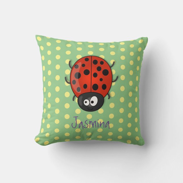 Coussin Caricature de coccinelle rouge joyeux (Recto)