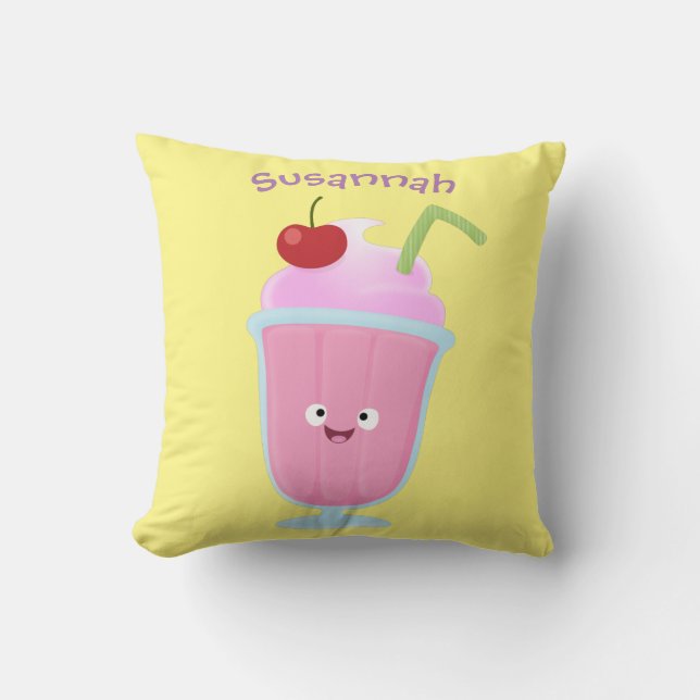 Coussin Caricature de crème glacée de fraise mignonne (Recto)