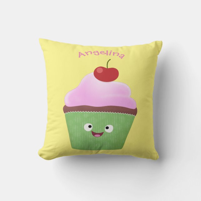 Coussin Caricature de cupcake joyeux (Recto)